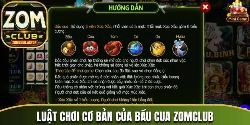 Luật chơi cơ bản của bầu cua Zomclub